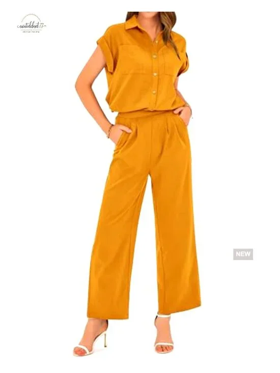 Large Polyester Tracksuit Set Loose Fit Button Down Top Wide Leg Pants - Picture 4 of 7